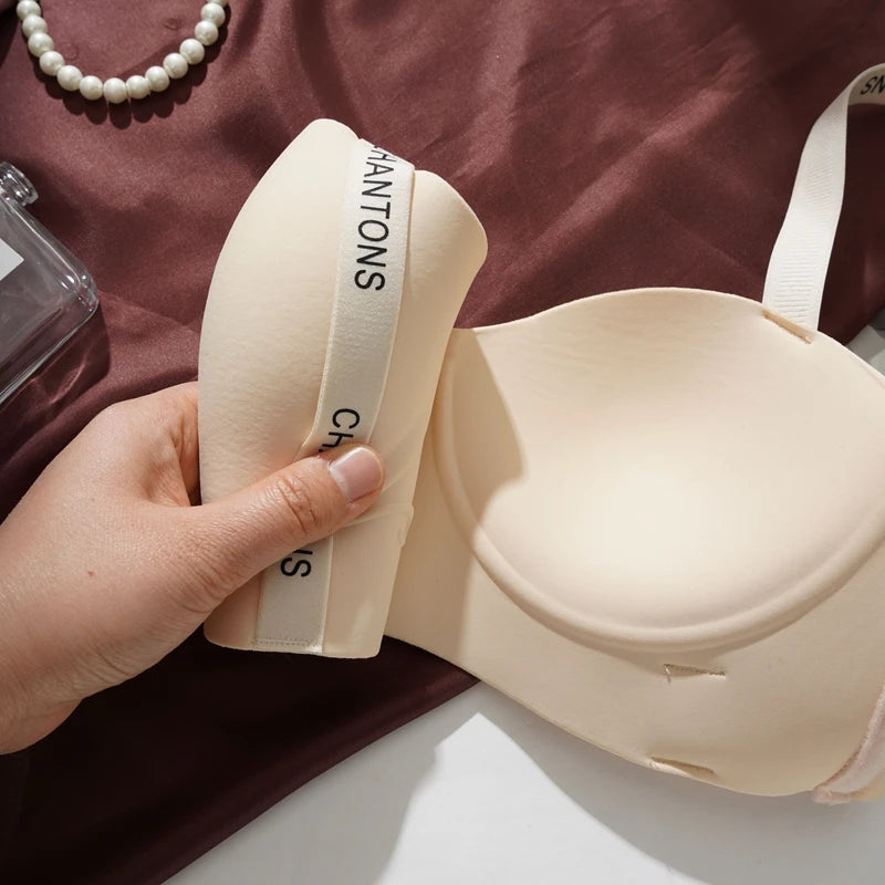 Seamless Letter Print Push Up Bras for Women Without Steel Rings Trendy Underwear Anti-Slip Small Chest Bra Adjustable Straps