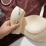 Seamless Letter Print Push Up Bras for Women Without Steel Rings Trendy Underwear Anti-Slip Small Chest Bra Adjustable Straps
