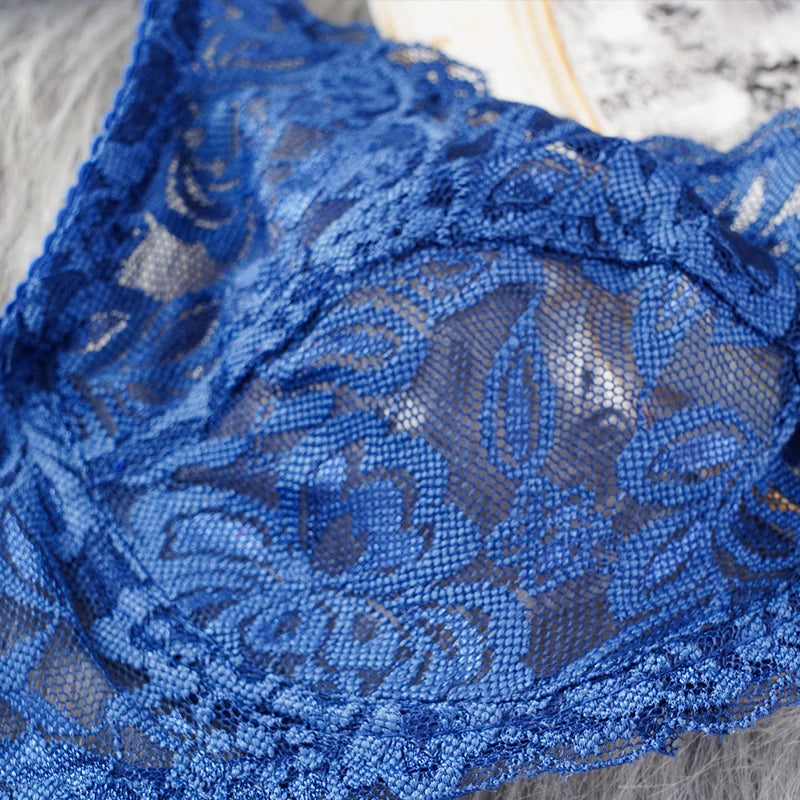 Plus Size Lace Push Up Bra Women Sexy Hollow Out Lingerie Lady Lace Transparent Underwear Female Embroidery Solid Bra