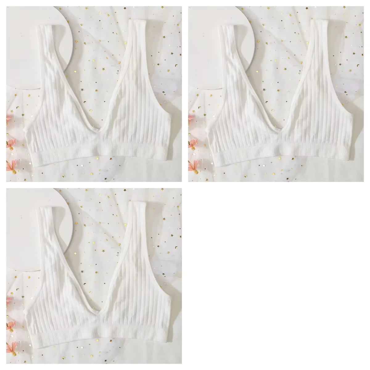 INTIMO SECRETS 3-Piece Push-Up Bra Set – Deep V, Low Back, Seamless Solid Color