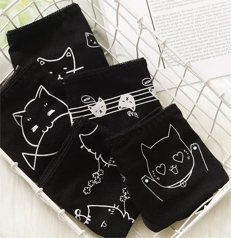 3 Pcs Cartoon Print Black Plus Size Triangle Underwear Cotton Panties Women's Breathable Soft Lingerie Girls Female Underpants