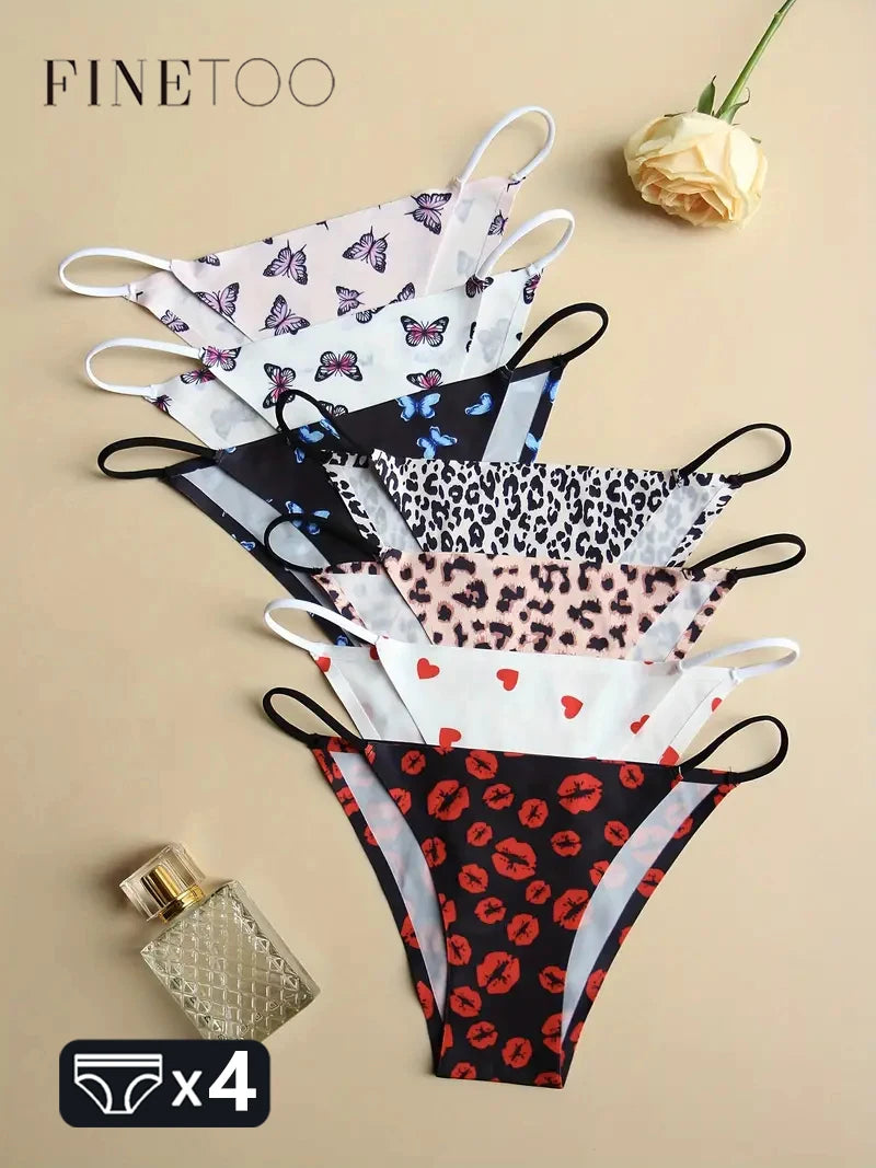 4Pcs/Set Graphic Print Briefs Women Seamless Ultra-thin Panties Sexy Low Waist Leopard Love Underwear Girls Breathable Lingerie