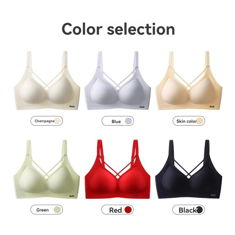 INTIMO SECRETS English Ice Silk Bra Set – Thick Cup, Wire-Free, Gathered Lingerie