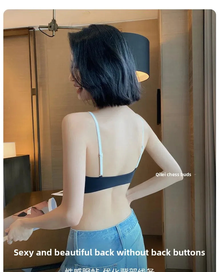 Women's Thin Summer French Style Sexy Deep U Shell Cup Bra Wireless Seamless Fashionable Underwear Comfortable Home Clothes