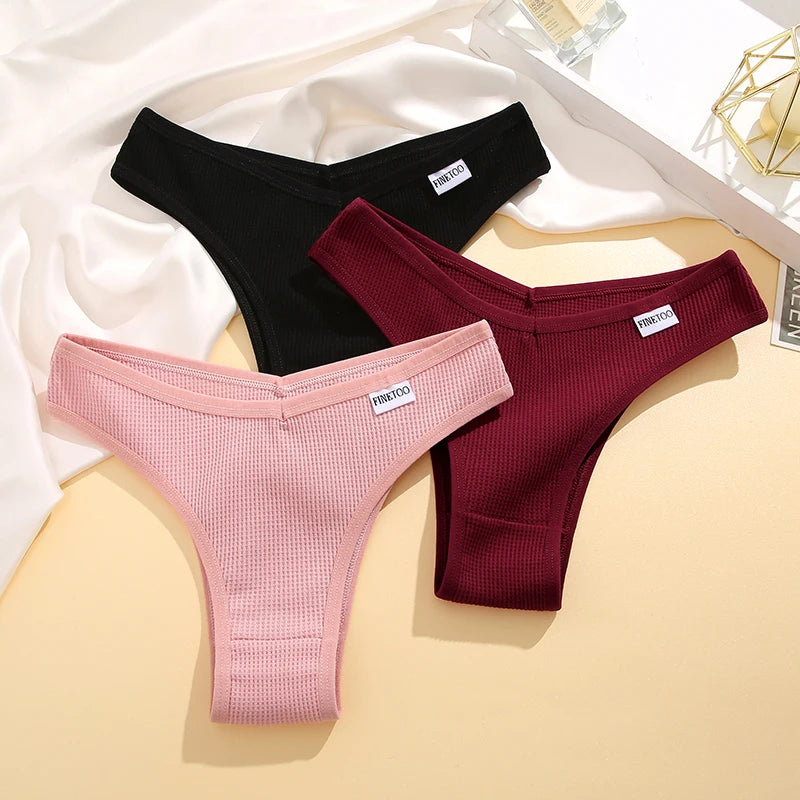 3PCS/Set Brazilian Underwear Women Panties Waffle Cotton Panties FINETOO Female Underwear Briefs Intimates Women Lingerie S-XL