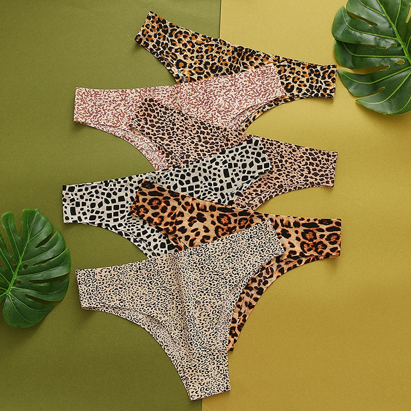 INTIMO SECRETS 3PCS Leopard Thongs – Seamless Satin G-String Underwear for Women