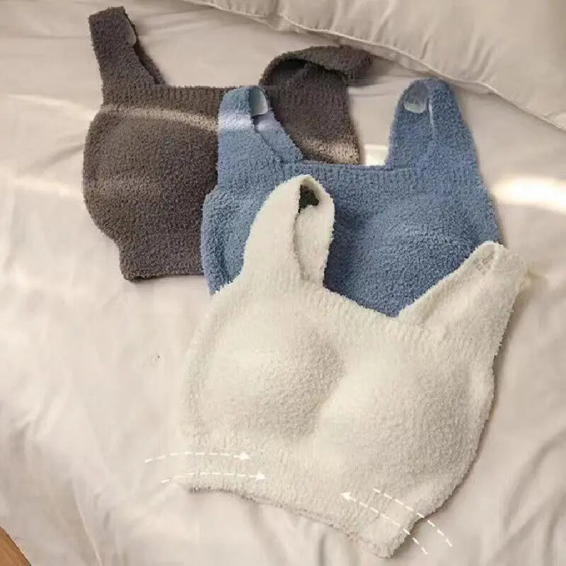 INTIMO SECRETS Winter Warm Fleece Bralette – Padded Thermal Crop Top