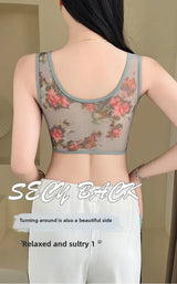 Plus Size Fixed Cup Bra Wireless Breathable Summer Thin Underwear One-Piece Vest Style for Middle-Aged And Elderly People