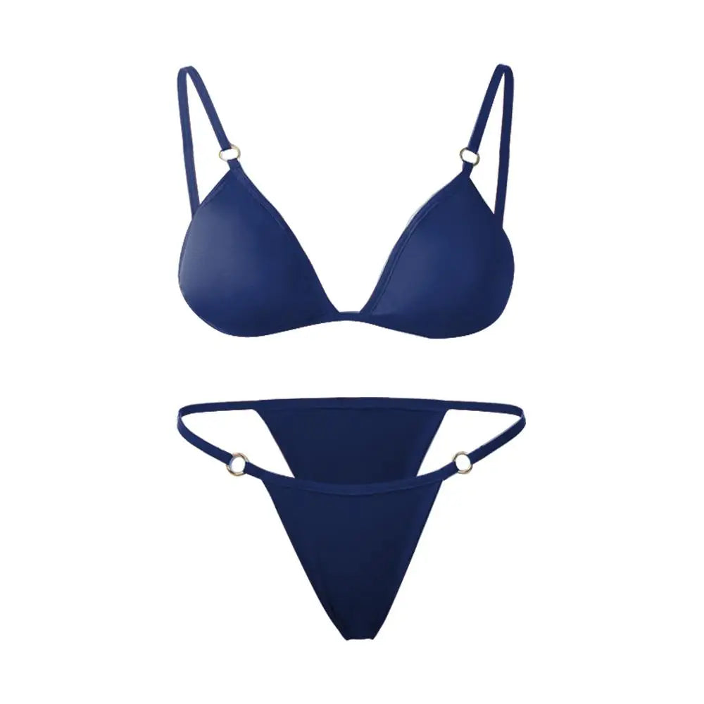 INTIMO SECRETS Women’s Solid Color Bikini Set – Metal Buckle Sling Backless Two-Piece Swimsuit