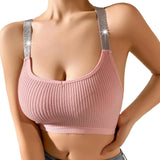 INTIMO SECRETS Women’s Smooth Shape Sports Bra – Lightweight Molded Cup with Glitter Straps