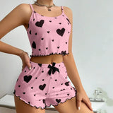 New Summer Thin Pajamas Solid Color Polyester Leisure Suit Homewear Set Sling Shorts Ladies