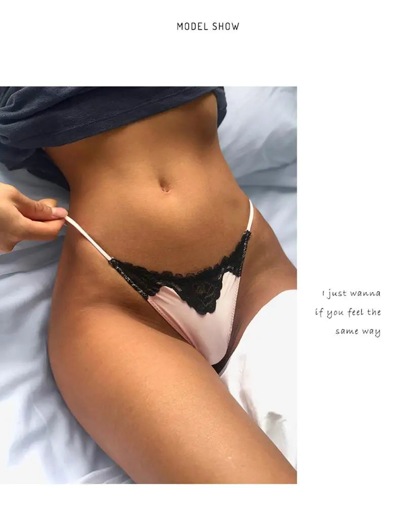 INTIMO SECRETS Embroidered Lace Thong – Seamless Satin T-Back G-String