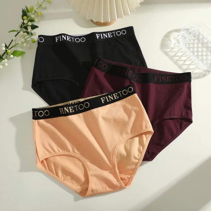 Finetoo 3Pcs Women's Cotton Briefs Women Seamless Plus SizePanties Breathable Underwear Female Low Waist Soft Lingerie S-XXL