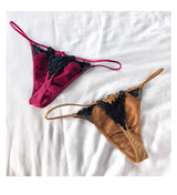 INTIMO SECRETS Embroidered Lace Thong – Seamless Satin T-Back G-String