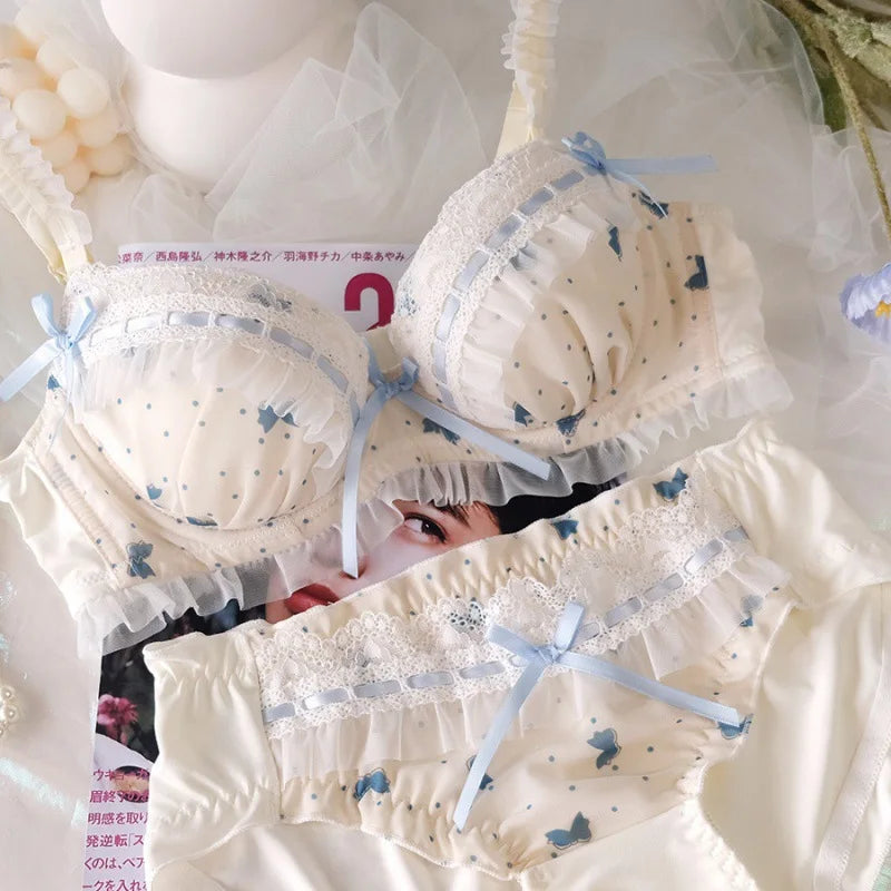 INTIMO SECRETS Lolita Japanese Cute Lace Bra – Small Chest, Wire-Free, Pull-Together