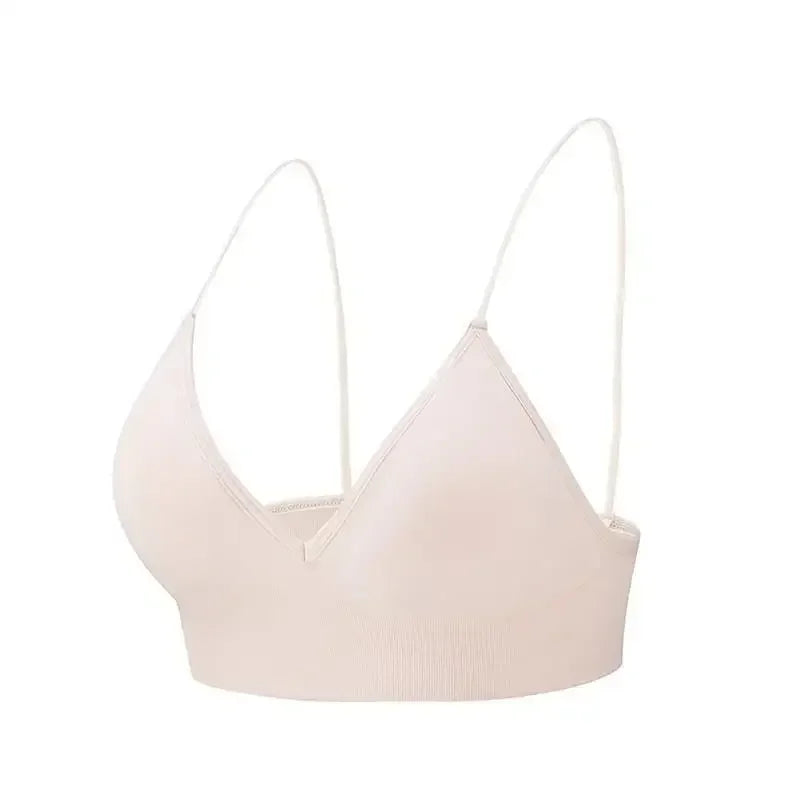 V Neck Seamless Triangle Cup Bra Camisole Underwear Wrapped Chest Women S M L Breathable Gather Up Sports Fitness Yoga Casual