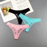 INTIMO SECRETS Plus Size Lace Cotton Thongs – Seamless T-Back G-String Underwear for Women 3PC
