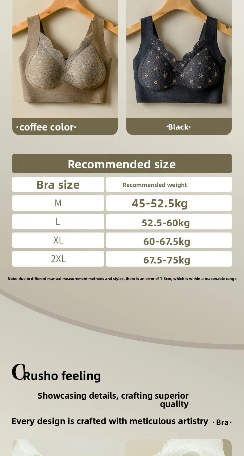 Seamless Lace Backless Bra Vest Fixed Cup Push-Up Side Breast Collection Wireless Vest Style Sleep Bra