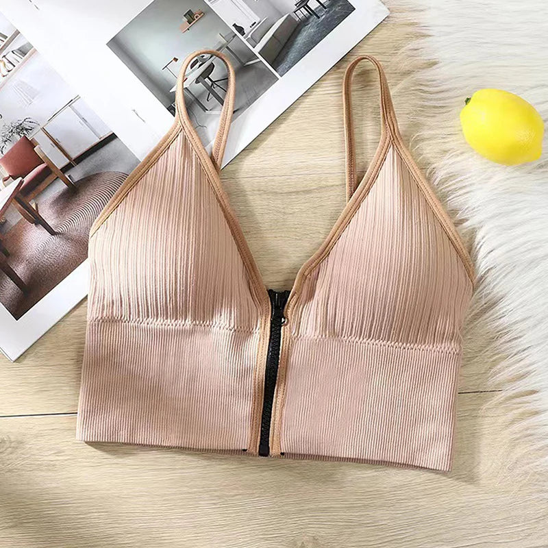INTIMO SECRETS Seamless Zipper Bra – Wireless Padded Fitness Bralette