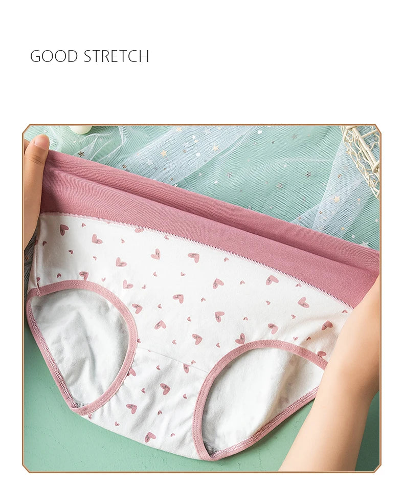 Plus Size 4Pcs Cotton Women's Panties High Waist Underwear Print Ladies Briefs Slim Unswepants Breathable Sexy Ladies Lingerie