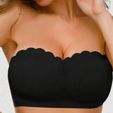 Women's Sexy Strapless Wavy Trim Bandeau Bra Seamless Backless With Side Clasp Ice Silk Top Women Anti-slip Off-shoulder Bra