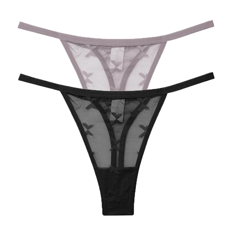 INTIMO SECRETS 2PCS Mesh Thongs – Transparent Seamless G-String Underwear for Women S-XL
