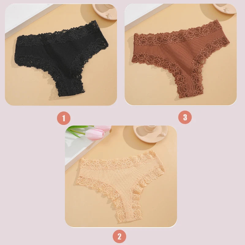 INTIMO SECRETS 3-Pack Lace Cotton Panties – Low Waist Plus Size Women
