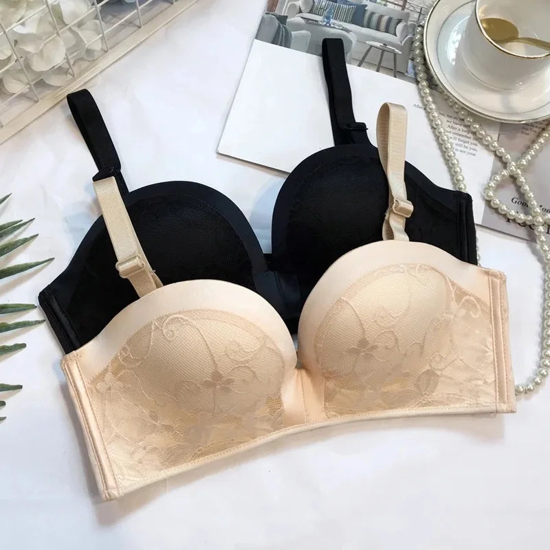 INTIMO SECRETS Women’s Sexy Strapless Bra – Black Lace Seamless Push-Up Invisible Bralette