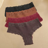 4Pcs/Set Women's Cotton Panties Lace Sexy Brazilian Pants Floral Lace Underwear Trendy Patchwork Briefs  Female Soft Underpants