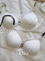 Lace Contrast Floral Print Lingerie for Women, Small Chest Gathering, Seamless and Underwire Bra