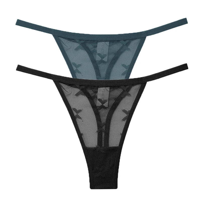 INTIMO SECRETS 2PCS Mesh Thongs – Transparent Seamless G-String Underwear for Women S-XL