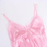 Cute Lace Camisola Patchwork Women's Nightgowns Lingerie Nighty Bowknots Nightwear Women