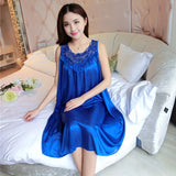 Summer Imitation Silk Nightgowns Women 2025 Sexy Sleepwear Nightwear Female  Spaghetti Strap Underwear Lace Breathable Homewear
