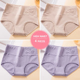 Plus Size M-5XL 4Pcs/Set High Waist Cotton Panties Women Body Shaper Underwear Soft Print Girls Briefs Slimming Female Lingerie