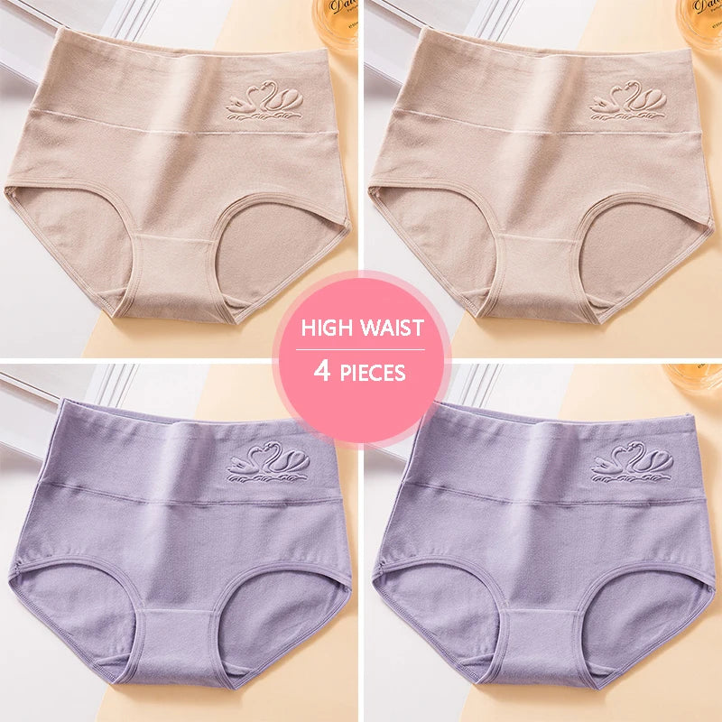 Plus Size M-5XL 4Pcs/Set High Waist Cotton Panties Women Body Shaper Underwear Soft Print Girls Briefs Slimming Female Lingerie