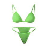 INTIMO SECRETS Women’s Solid Color Bikini Set – Metal Buckle Sling Backless Two-Piece Swimsuit