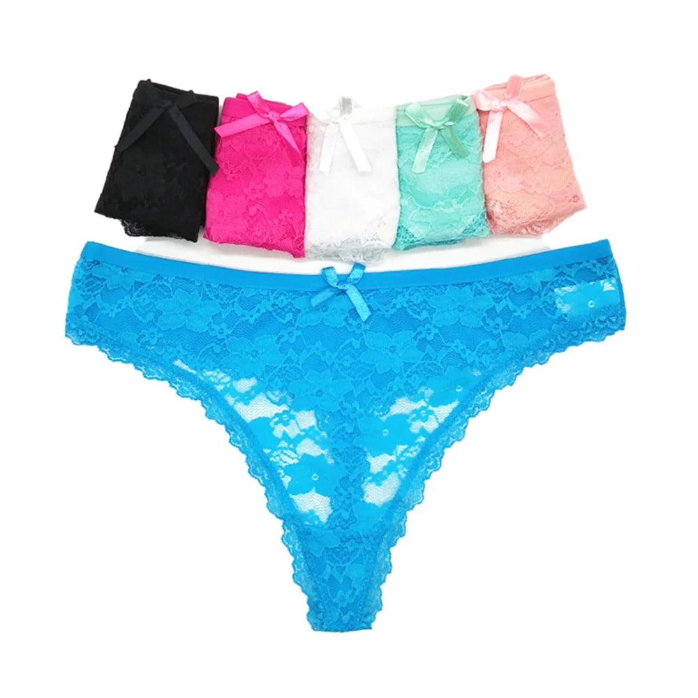 INTIMO SECRETS Plus Size Lace Cotton Thongs – Seamless T-Back G-String Underwear for Women 3PC