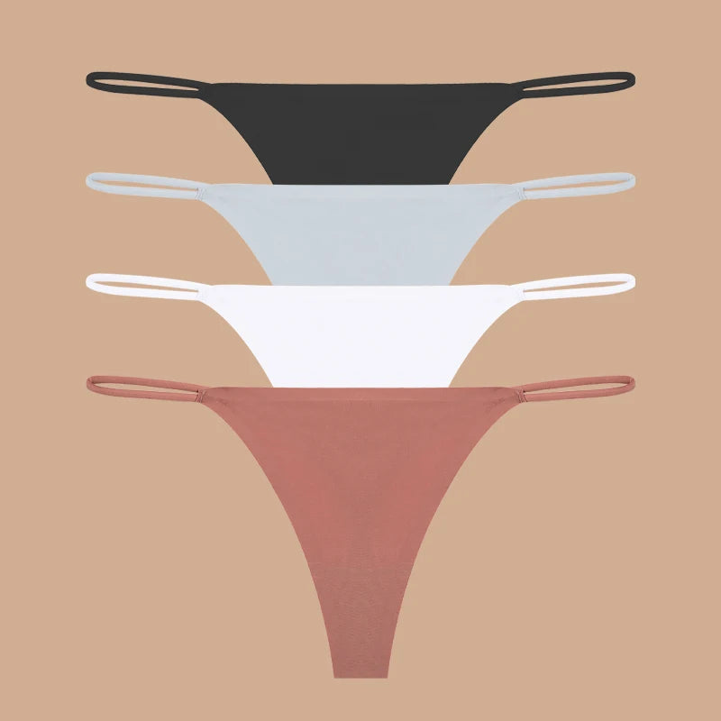 INTIMO SECRETS 4-Pack Women’s Seamless Ice Silk Thongs – Low-Waist, Stretchy G-String Panties