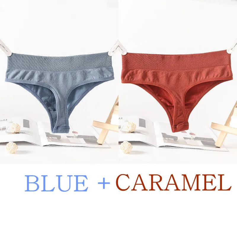 2PCS/Set Seamless G-String Panties Women Thongs Sexy Panty Lingerie Solid Color Female High Waist Thongs Women's Underwear