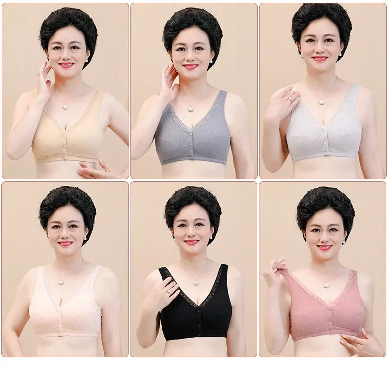 INTIMO SECRETS Women’s Cotton Front-Clasp Vest Bra – Wire-Free Comfort for Middle-Aged Women