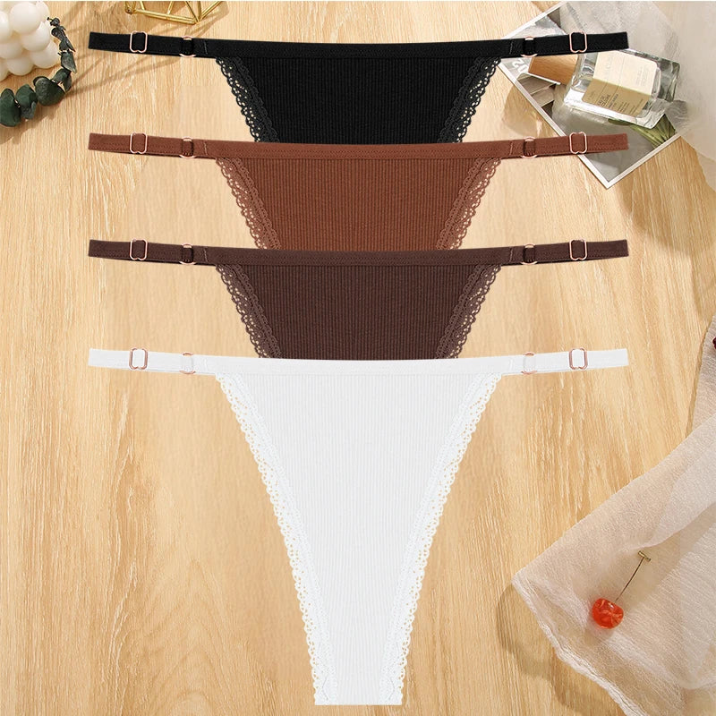 INTIMO SECRETS 4PCS Cotton Lace G-String – Low-Rise Thongs for Women