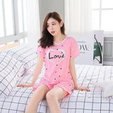 Women Thin Cute Sleepwear 2PCS Shirt Shorts Pajamas Set Nightwear Cartoon Intimate Lingerie Pyjamas Female Homewear Gift Tops