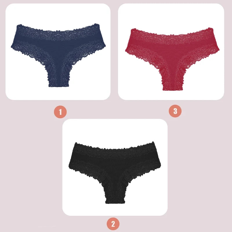 INTIMO SECRETS 3-Pack Lace Cotton Panties – Low Waist Plus Size Women