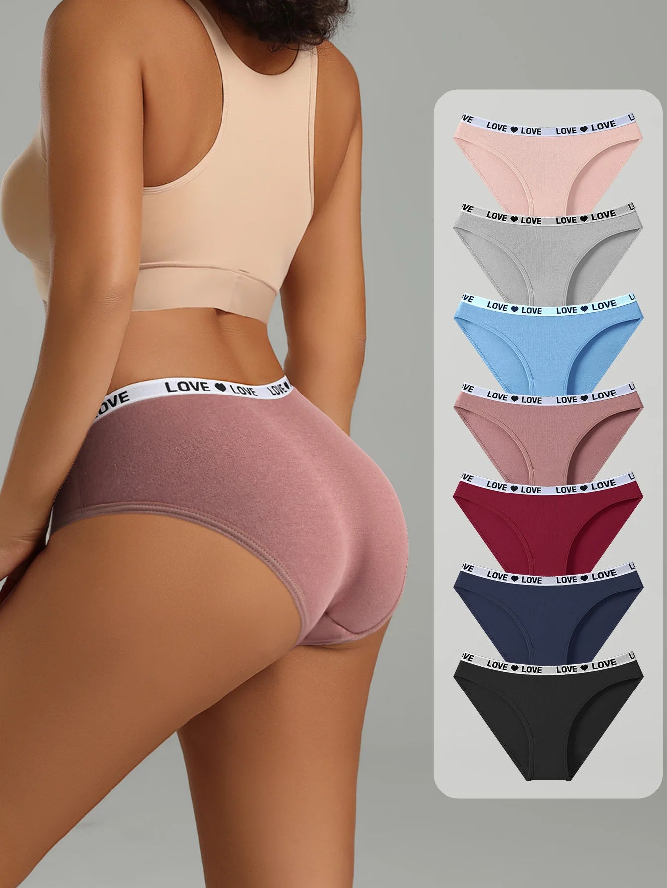 INTIMO SECRETS 7-Pack Women’s Low-Waist Cotton Panties with Letter Waistband