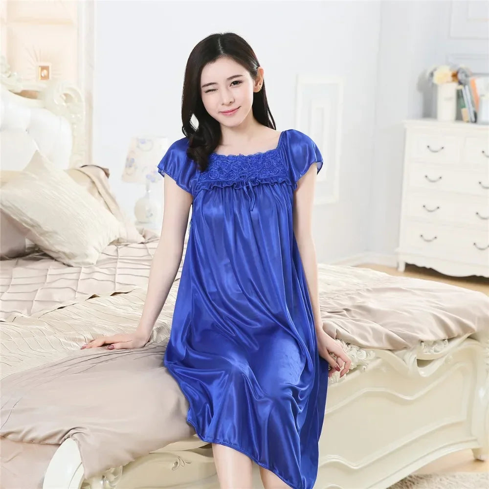Women's Sexy Sleepwear Plus Size Ice Silk Satin Underwear Night Dress Nightgown Female Lingerie Dress Sexy Nightwear For Ladies