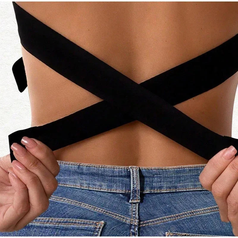 Women's Sexy Strapless Wavy Trim Bandeau Bra Seamless Backless With Side Clasp Ice Silk Top Women Anti-slip Off-shoulder Bra