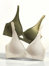 INTIMO SECRETS Women’s Wireless Deep V Hollow-Out Bra – Seamless, Soft 3/4 Cup Lingerie