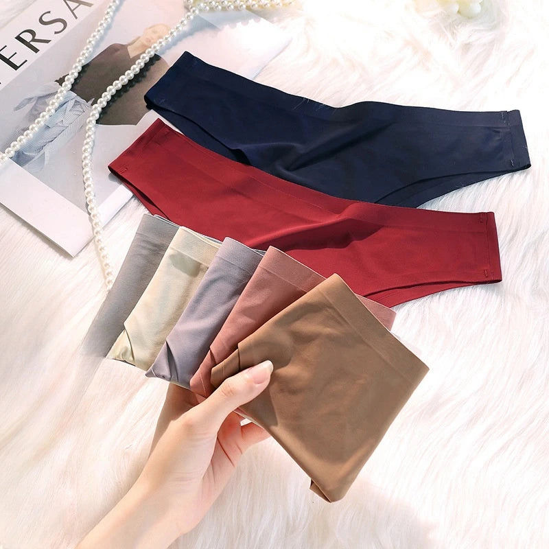 3Pcs/Set Seamless Panties Women Underwear Ice Silk Underpants Low Rise Female Solid Color Ultra-thin Sexy Lingerie