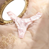INTIMO SECRETS Pink Satin Silk Ruffle Thong – Sexy Low-Waist G-String for Women