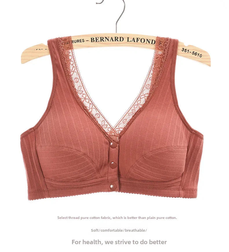 INTIMO SECRETS Women’s Cotton Front-Clasp Vest Bra – Wire-Free Comfort for Middle-Aged Women